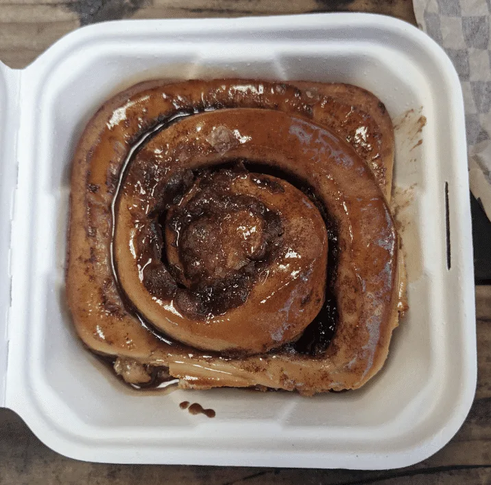 Top view of a cinnamon roll.