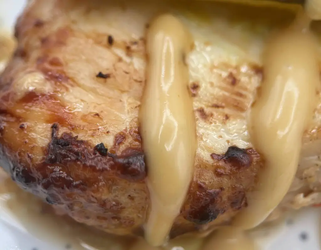 Close-up of Bacon Cheese Chicken Pickle.