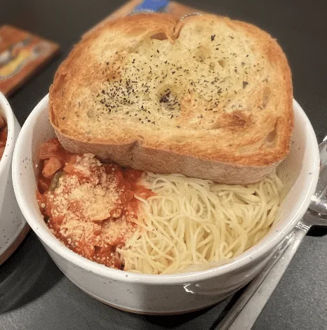 Top View of Air Fryer Bread  with pasta
